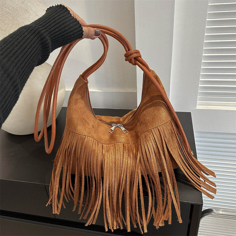 Womens Handbags | Nero Italian Suede Fringe Hobo Black Accessories Bird Of Paradise