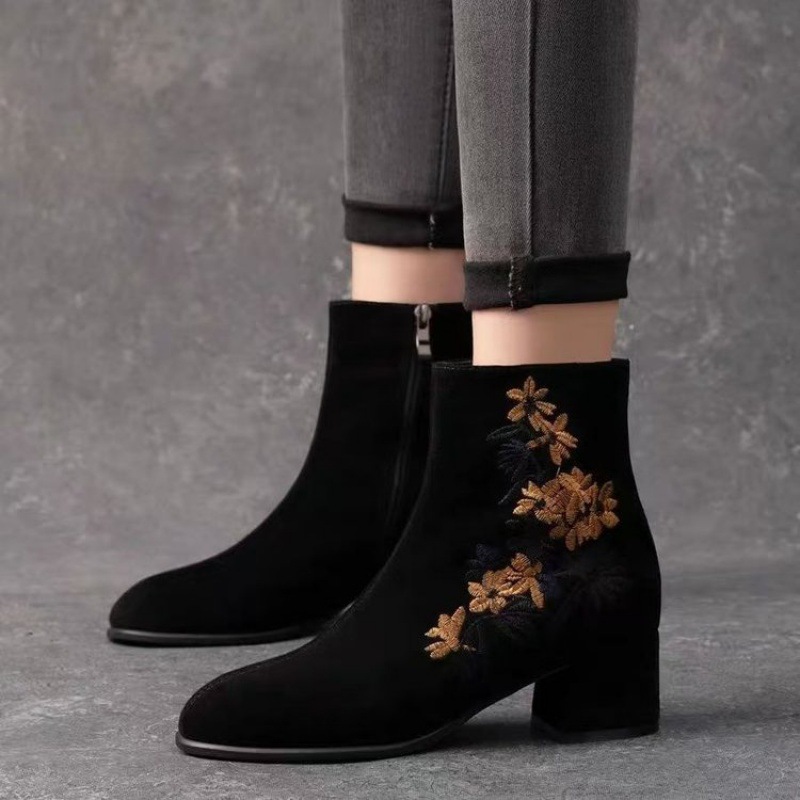 Womens Shoes | Chiara Embroidered Suede Bootie Black Accessories Black