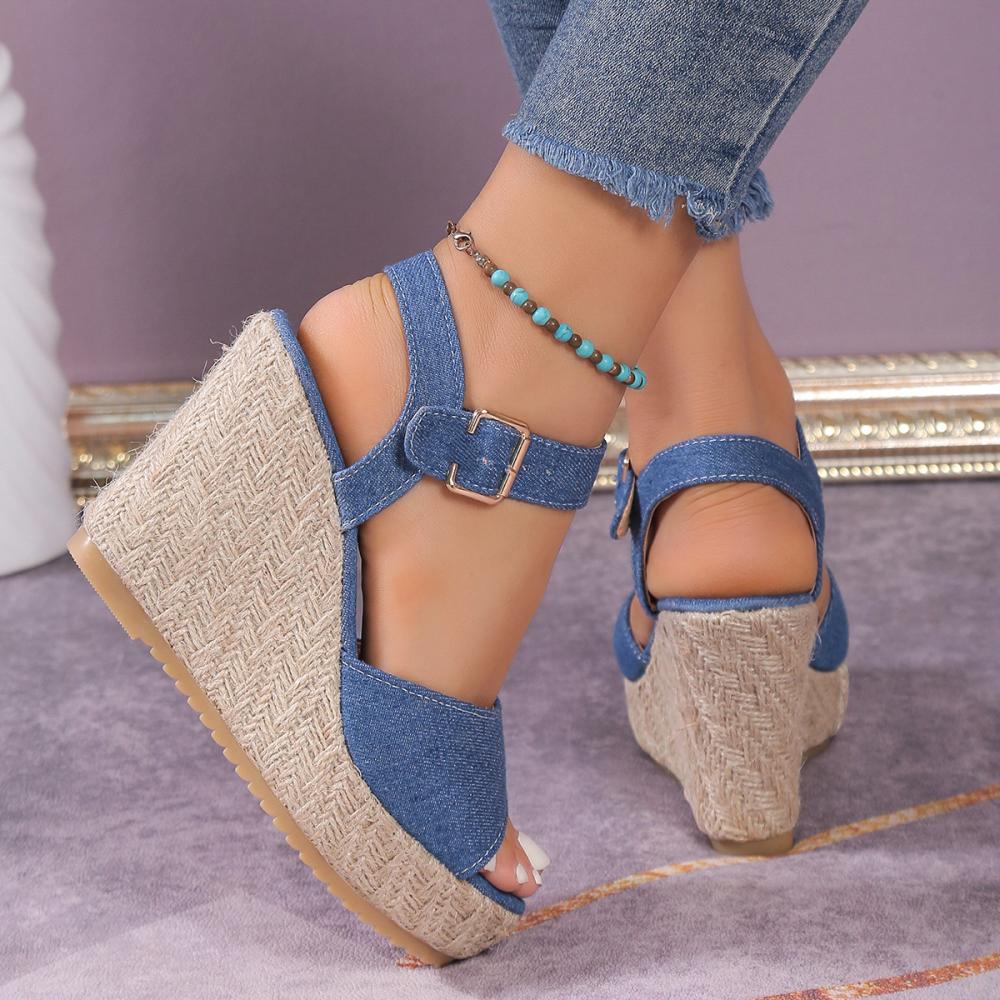 Womens Shoes | Patchwork Leather Jean Platform Sandal Denim Accessories Denim